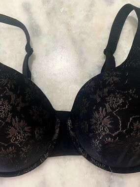 Vanity Fair Black Floral Lace Underwire Bra push up light padded 38 DD